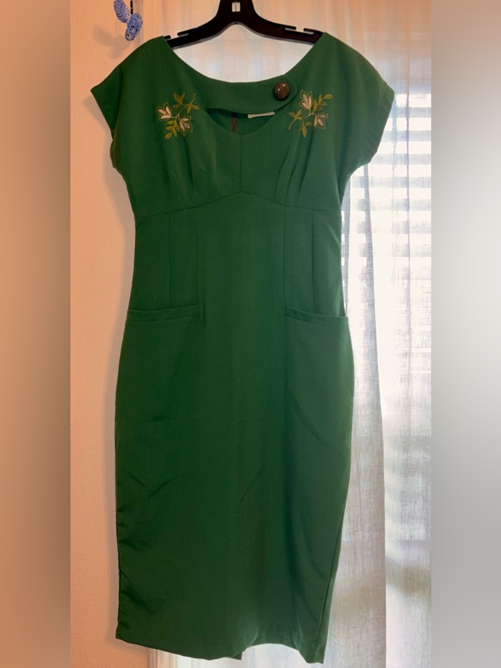 Bettie Page Deep Green Embroidered Midi Dress